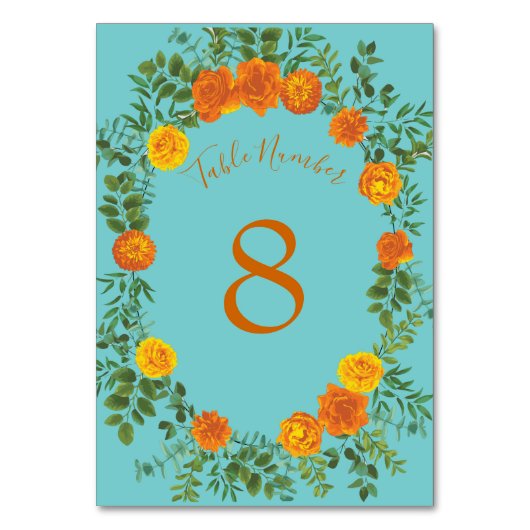 Numéro De Table Orange & Turquoise Aqua Peony & Rose Floral Mariag (Dos)
