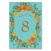 Numéro De Table Orange & Turquoise Aqua Peony & Rose Floral Mariag (Par défaut)
