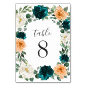 Numéro De Table Orange Turquoise Turquoise Bleu Élégant Mariage fl (Dos)