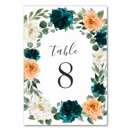 Numéro De Table Orange Turquoise Turquoise Bleu Élégant Mariage fl (Par défaut)
