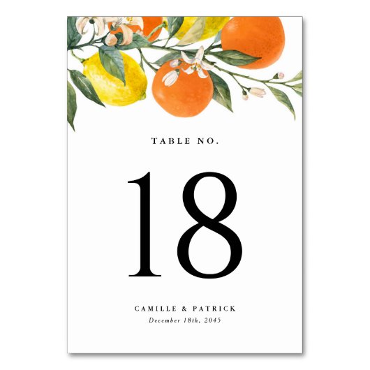 Numéro De Table Oranges botaniques et citrons Mariage d'été (Par défaut)