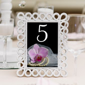 Numéro De Table Orchidée rose et perles sur Mariage noir
