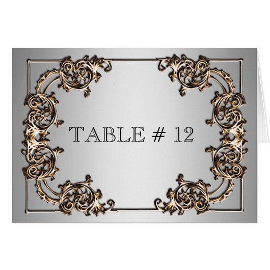 Numéro de table orné en laiton argenté mariage (Devant Horizontal)