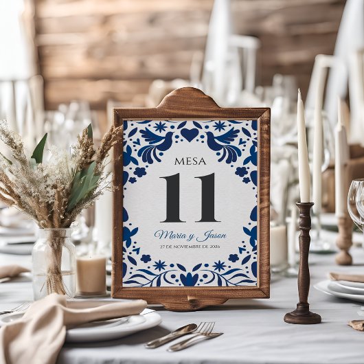 Numéro De Table Otomi Blue Floral Elegant Fiesta Spanish Wedding