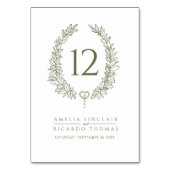 Numéro De Table Oval wreath leaf olive green white wedding (Dos)