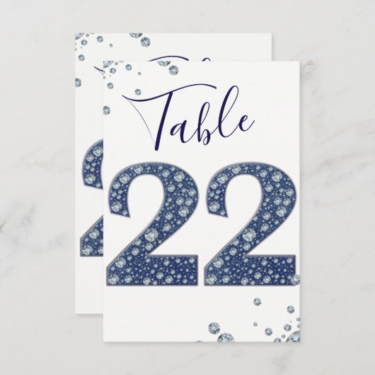 Numéro de table pailleté Denim & Diamonds Bling 22 (Devant / Derrière)