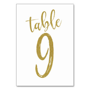 Numéro de table pailleté or 9