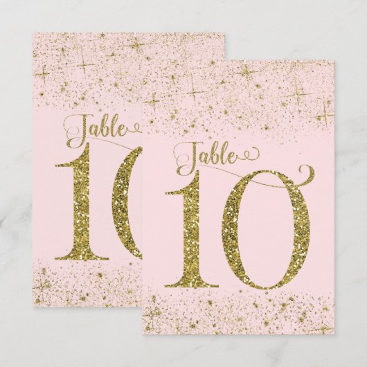 Numéro de table Pailleté Rose Doré Numéro 10 (Devant / Derrière)