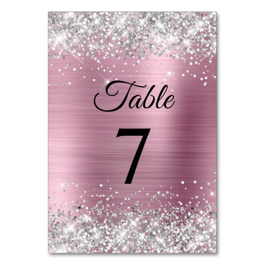 Numéro De Table Paillettes Argent Rose Clair Feuille (Par défaut)