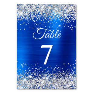 Numéro De Table Paillettes Argentées Calligraphie Élégante sur Fon
