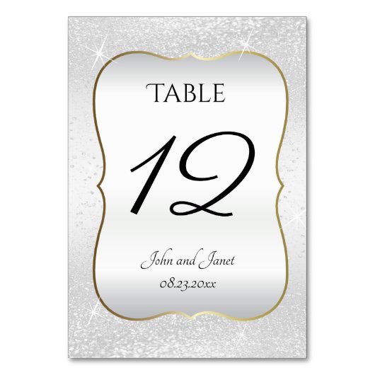 Numéro De Table Paillettes blanches et garniture dorée (Par défaut)