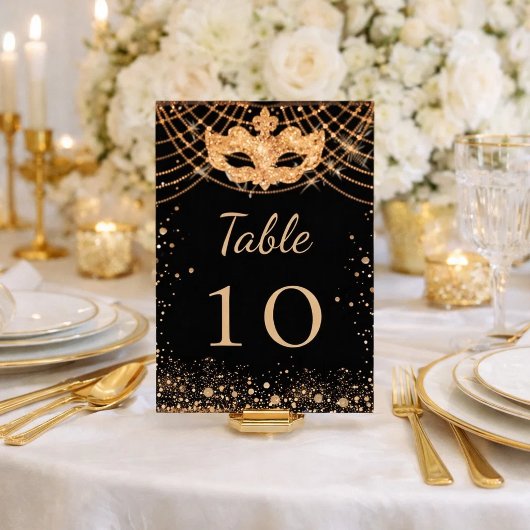 Numéro De Table Paillettes de masquerade en or noir