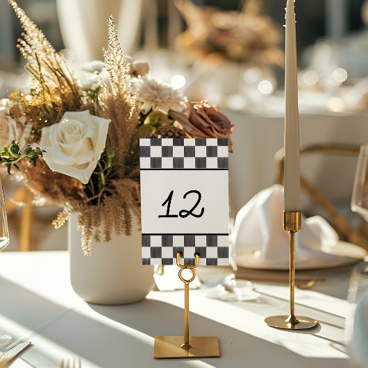 Numéro De Table Painted Black Checkerboard Pattern Wedding