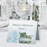 Numéro De Table Pale Dusty Blue Rose Wedding DIY Fold Place Card<br><div class="desc">These élégant wedding place cards are designed as a printable option for assigned seating. The beautiful design features a single long-stemmed light powder blue or dusty blue colored rose reflection in water with waves and ripples. There is room for the name of your guest and the table number. These are...</div>