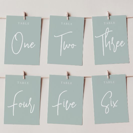 Numéro De Table Pale Sage Vert Main Scripté Table ONE
