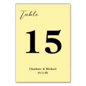 Numéro De Table Pale Yellow Minimalist Wedding (Dos)