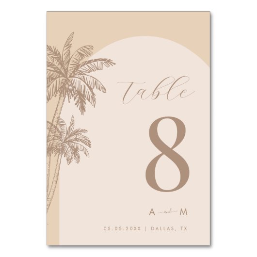 Numéro De Table Palm Tree Beige Classic Monogram Beach Mariage (Dos)