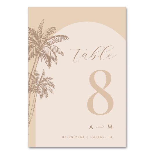 Numéro De Table Palm Tree Beige Script Monogram Beach Mariage (Dos)