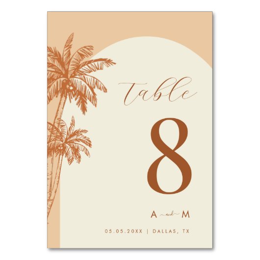 Numéro De Table Palm Tree Ivory White Monogram Beach Mariage (Dos)