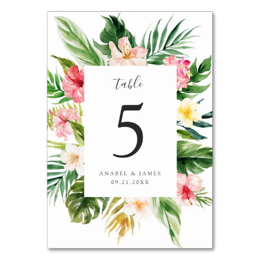 Numéro De Table Palme florale tropicale Feuilles Blush Elégant Mar (Par défaut)