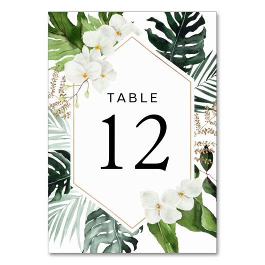 Numéro De Table palmier tropical feuille verdure fleurie mariage (Par défaut)