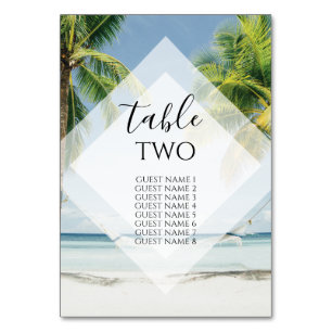 Numéro De Table Palmiers tropicaux Plage Mariage Noms des invités