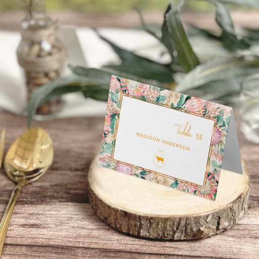 Numéro De Table Pampas Grass Beef Meal Choice Guest Name Card