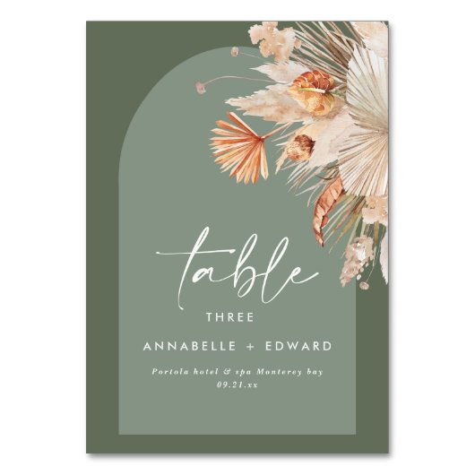 Numéro De Table Pampas Grass Sage Vert Rouille Bohémienne Moderne (Dos)