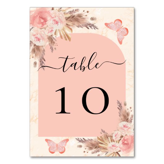 Numéro De Table Pampas herbe rose or rousse arc papillon (Par défaut)