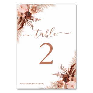 Numéro De Table Pampas moderne Grass Bohème Mariage en terre cuite