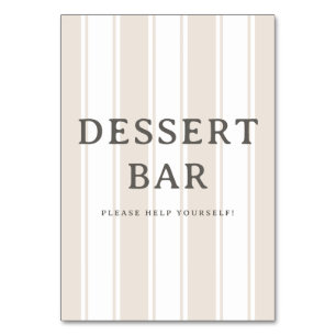 Numéro De Table Panneau de bar à desserts élégant rayé beige