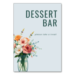 Numéro De Table Panneau de dessert floral à l'aquarelle bleu joyeu
