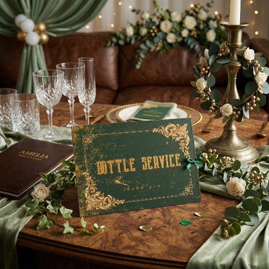 Numéro De Table Panneau de service de bouteille baroque or vert él