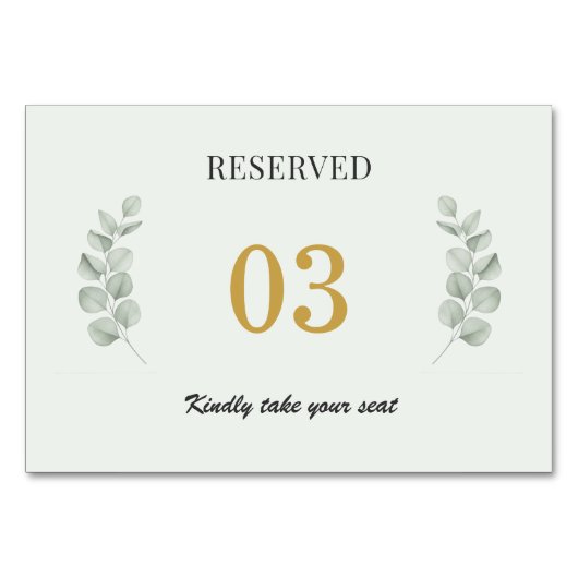Numéro De Table Panneau de table de mariage réservé avec sauge bot (Devant)