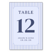 Numéro De Table Panneau de table rayé bleu élégant (Dos)