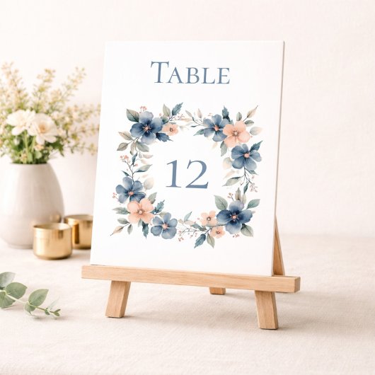 Numéro De Table Panneau d'événement floral bleu poussiéreux pour