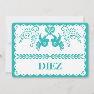 Numéro de Table Papel Picado Diez Dix Fête Aqua
