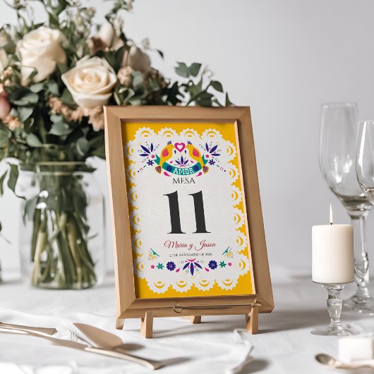 Numéro De Table Papel Picado Jaune Nuestra Boda Mariage Espagnol