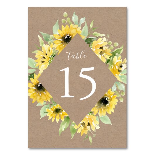 Numéro De Table Papier Kraft pour tournesol aquarelle | Mariage (Par défaut)