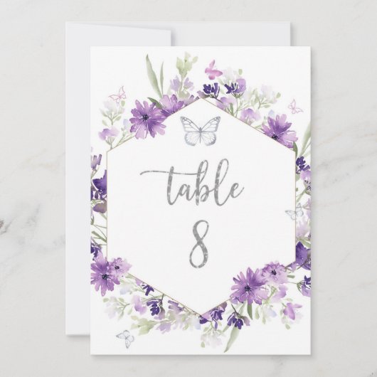Numéro de table papillon argent floral violet (Devant)