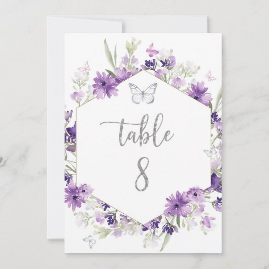Numéro de table papillon argent floral violet (Dos)
