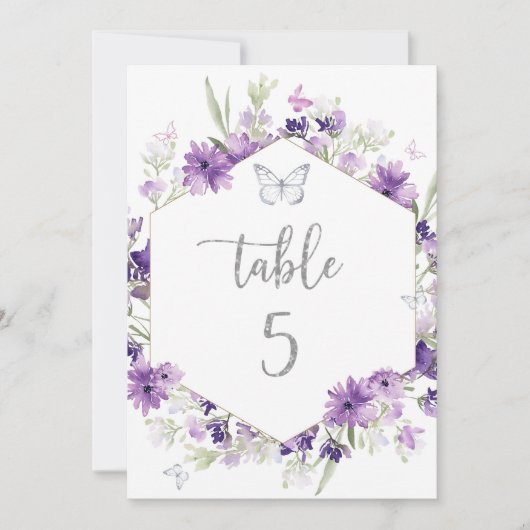 Numéro de table papillon argent floral violet (Devant)