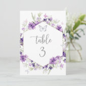 Numéro de table papillon argent floral violet (Debout devant)
