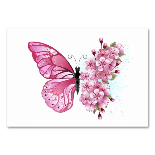 Numéro De Table Papillon de fleurs avec Sakura rose (Devant)