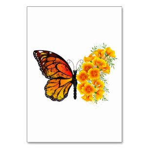 Numéro De Table Papillon Fleur avec Pavot de Californie Jaune