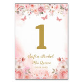 Numéro De Table Papillon floral rose rose pâle Quinceañera (Dos)
