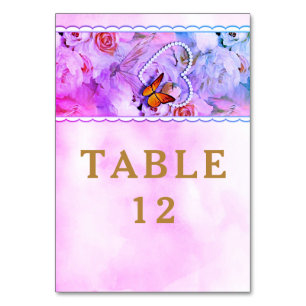 Numéro De Table Papillon Perles de coeur Floral rose Rose Mariage
