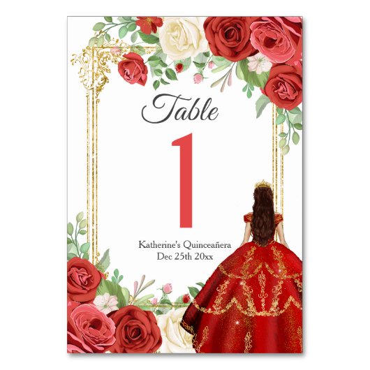 Numéro De Table Papillon Quinceanera des Roses rouges mexicaines (Par défaut)