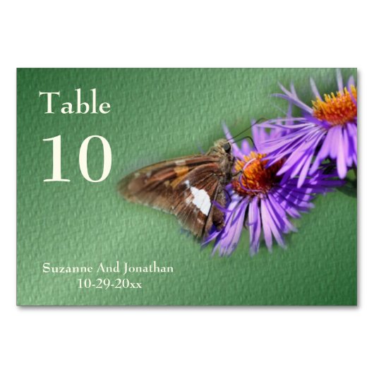 Numéro De Table Papillon sur la nature Aster Mariage personnalisé (Dos)