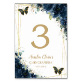 Numéro De Table Papillons bleu Floral de la Marine Quinceañera (Dos)